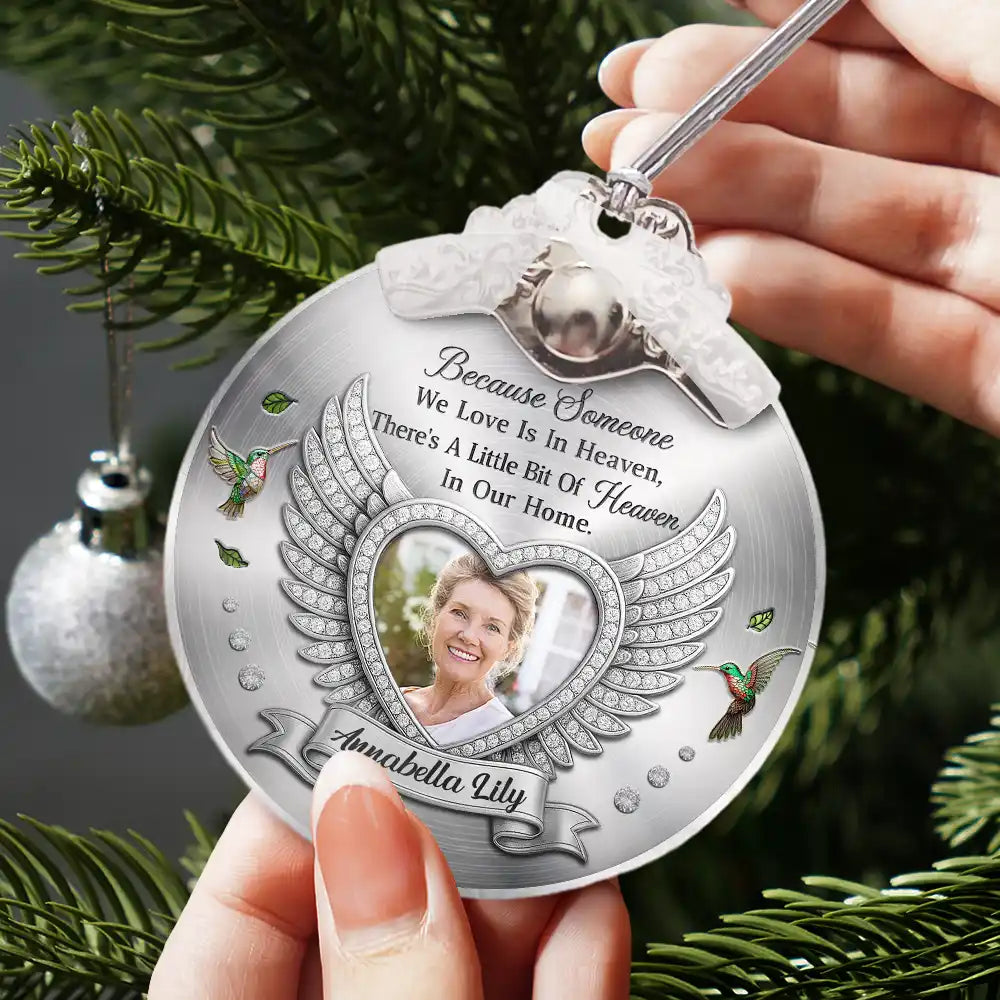 Sad,Memorial,Family,Parents,Gift For Grandparents,Christmas - Custom Photo I'm Always With You Memorial Metal Effect - Personalized Glass Ornament With Silver Cap