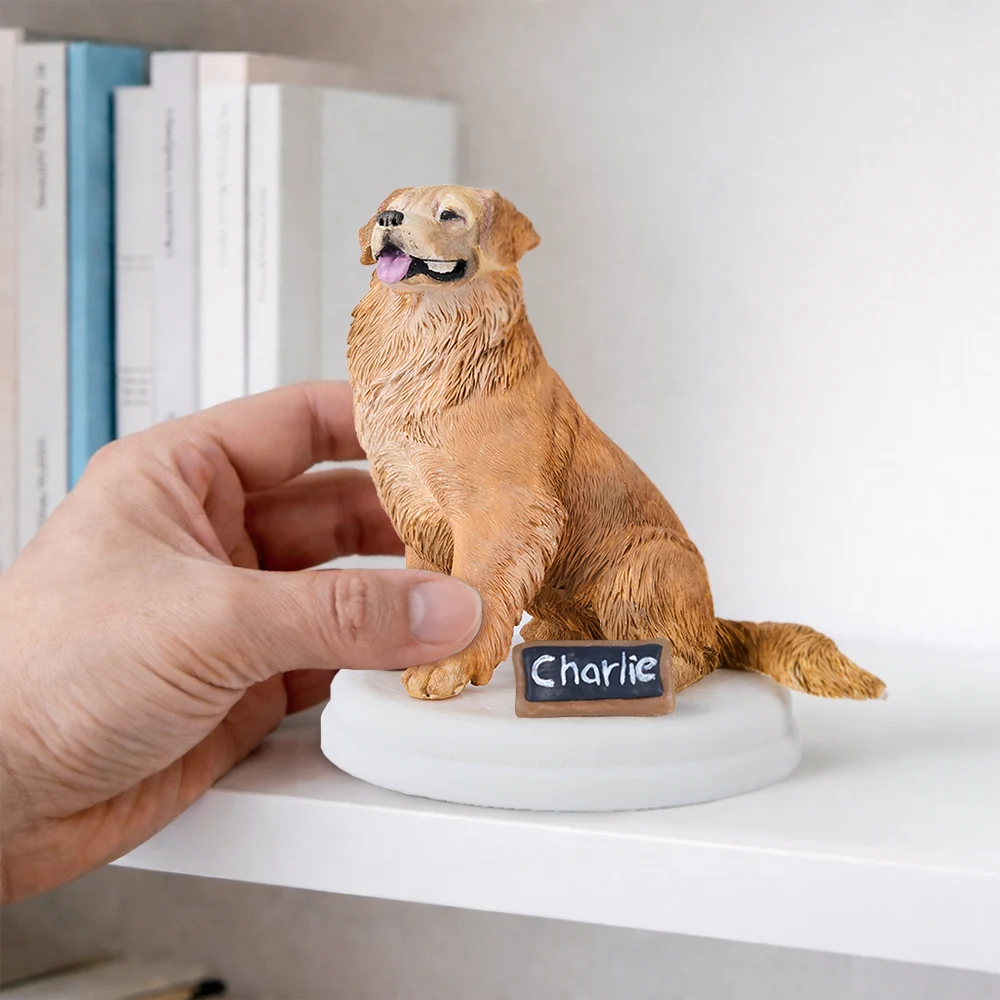 Pet Lovers,Pet Mom,Pet Dad,Cat Lovers,Cat Mom,Cat Dad,Dog Lovers,Dog Mom,Dog Dad,Happy - Custom Pet Figurine Full Body Sculpture With Nameplate For Pet Moms Pet Dads - Personalized Clay Figurine