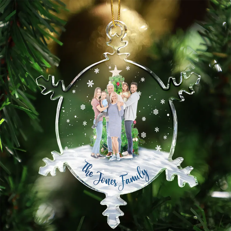 Family, Christmas, Funny - Custom Photo Christmas Family Sister BFF Together - Personalized Snowflakes Shaped Glass Ornament