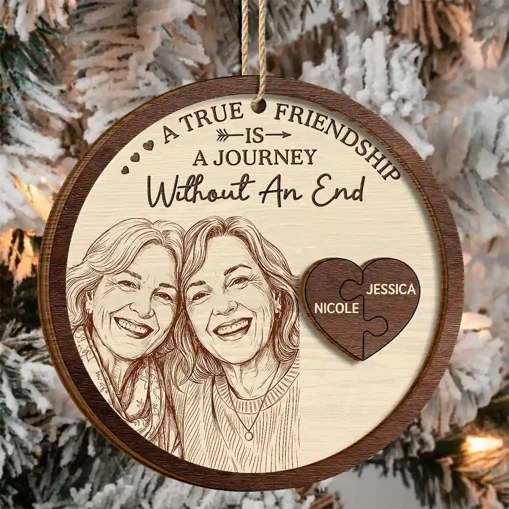 First Christmas,Art Design,Sentimental,Gift For Bestie,Christmas,Photo - Pencil Sketch - Remove BG - Custom Photo Pencil Sketch God's Way Of Making Sure We Never Walk Alone - Personalized 2-Layered Wooden Ornament