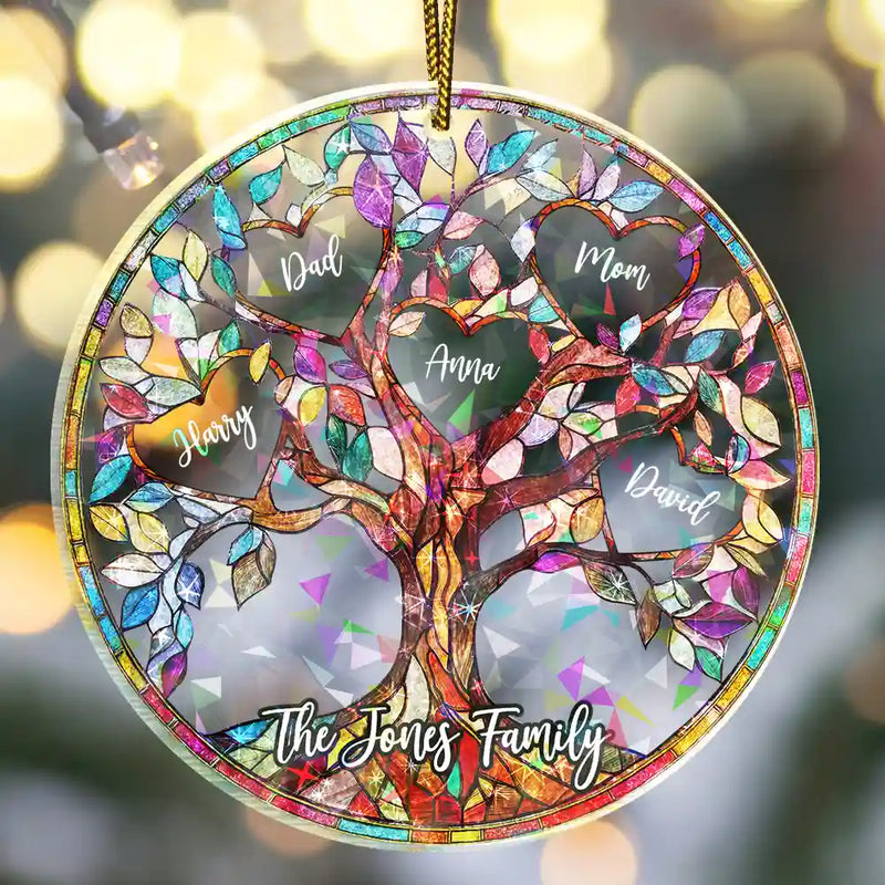 Christmas,Family,Parents,Gift For Grandparents - Family Unbreakable Bond Tree Of Life - Personalized Holographic Acrylic Ornament
