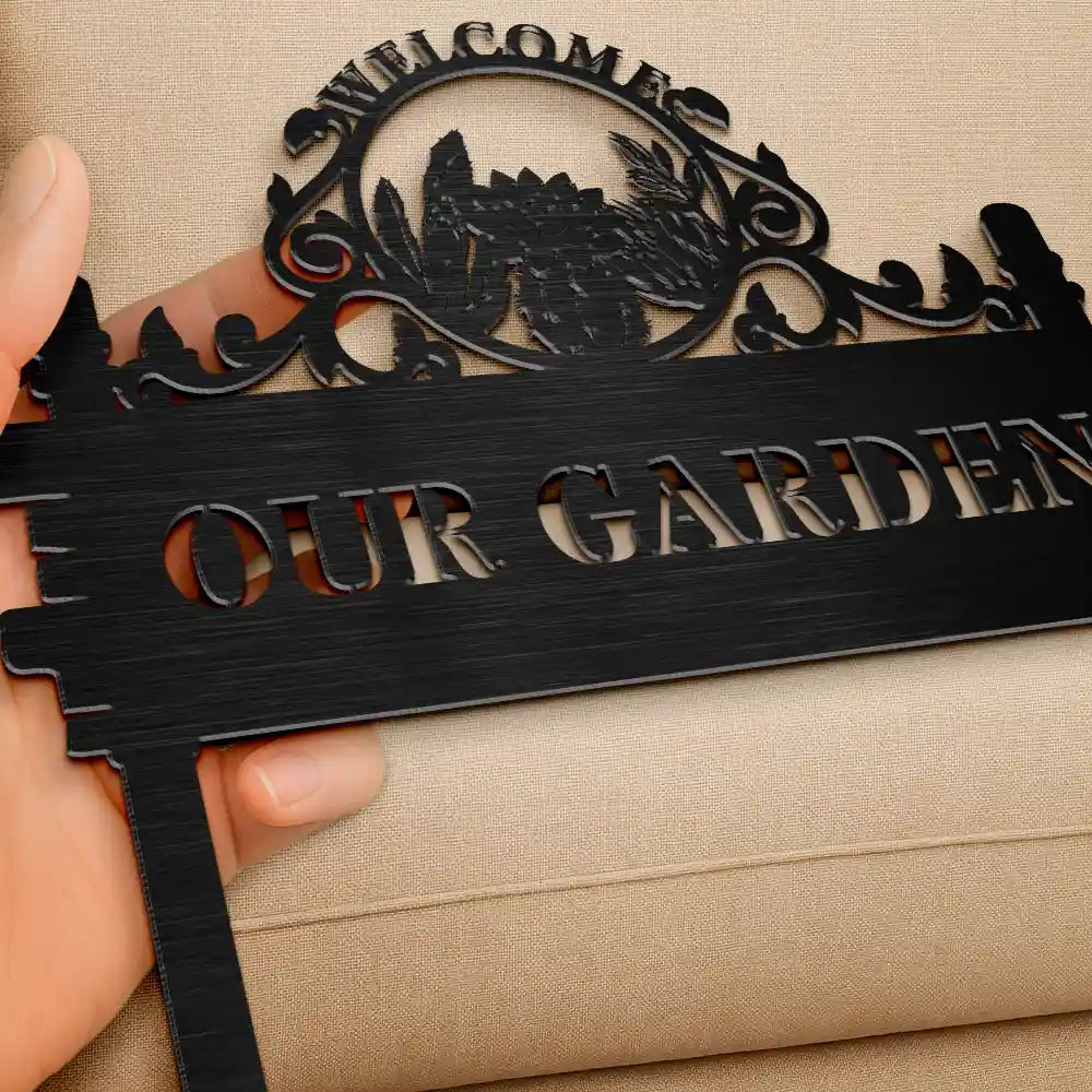 Gardening, Happy - Welcome Flower Vegetable Garden - Personalized Metal Garden Stake