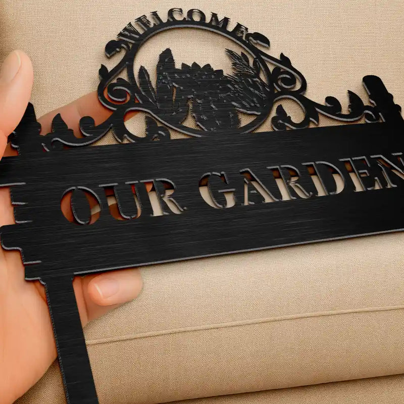Gardening, Happy - Welcome Flower Vegetable Garden - Personalized Metal Garden Stake