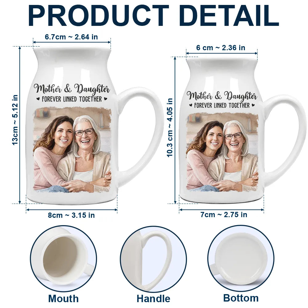 Gift For Wife,Gift For Women,Gift For Mother,Gift For Grandma,Mom - Daughters (Young),Mom - Daughters (Adult),Love,Mom - Children - Custom Photo Watercolor Painting Mother And Daughter Forever Linked Together - Personalized Ceramic Flower Vase