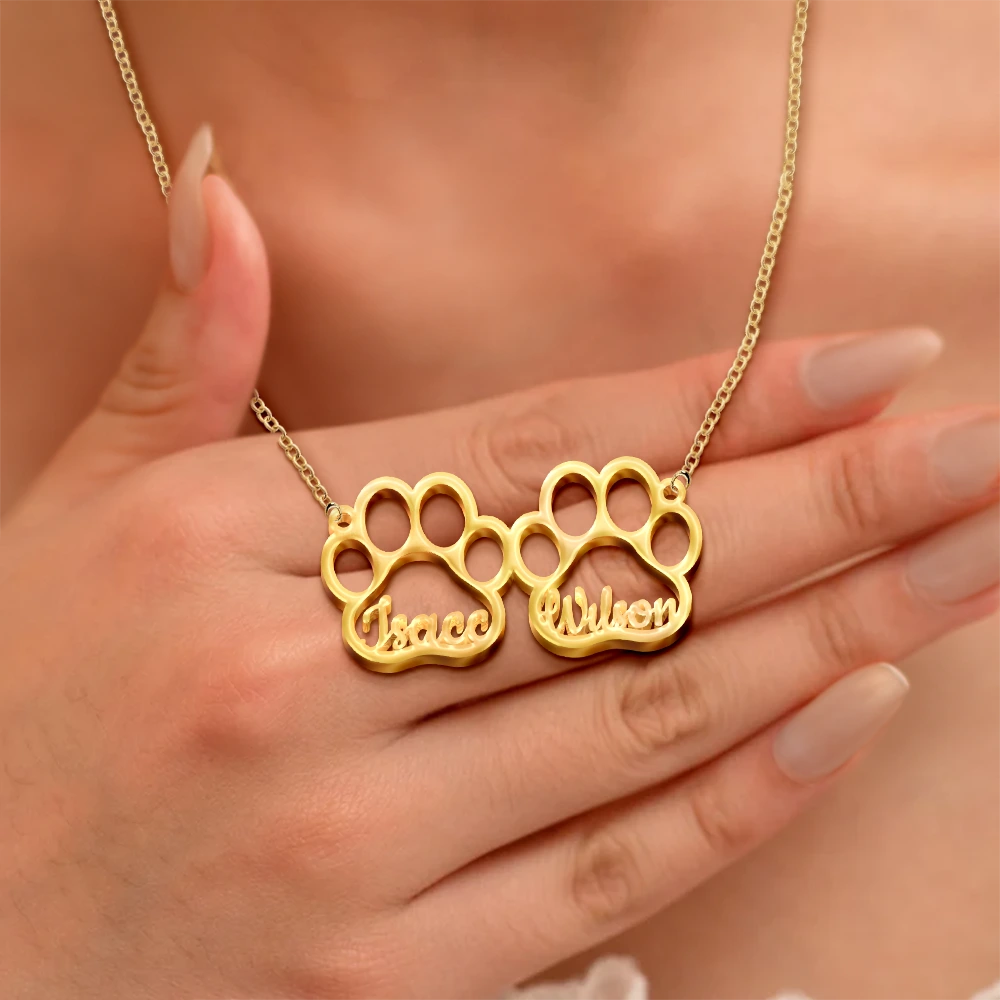 Dog Lovers,Cat Lovers,Pet Lovers,Love - Dog Pet Paw With Name - Personalized Letter Necklace