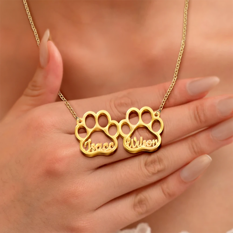 Dog Lovers,Cat Lovers,Pet Lovers,Love - Dog Pet Paw With Name - Personalized Letter Necklace