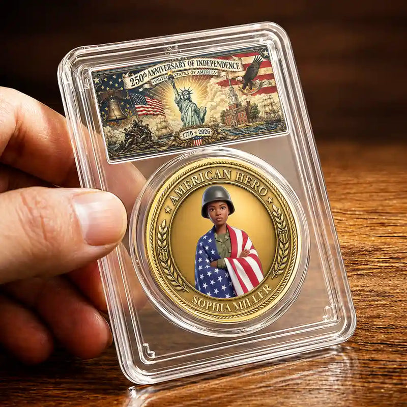 America 250th,Custom Photo,Independence Day,Art Design,Family,Proud,Photo - US Theme Accessories 3D Cartoon - Custom Photo 3D Cartoon With US Accessories American Hero 250 Years Of Freedom - Personalized Commemorative Keepsake Coin