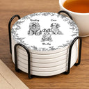 Dog Lovers,Pet Lovers,Cat Lovers,Happy - Chinoiserie Toile Dog Cat - Personalized Ceramic Coaster