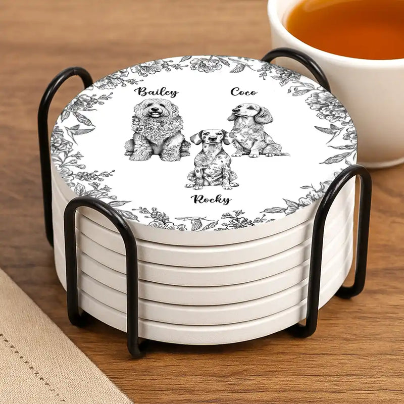 Dog Lovers,Pet Lovers,Cat Lovers,Happy - Chinoiserie Toile Dog Cat - Personalized Ceramic Coaster