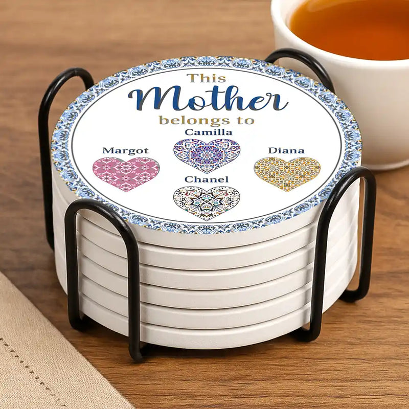 Gift For Grandma,Gift For Aunt,Gift For Mother,Happy,Gift For Wife,Gift For Women,Gift For Yourself - Vintage Pattern This Nana Belongs To - Personalized Ceramic Coaster