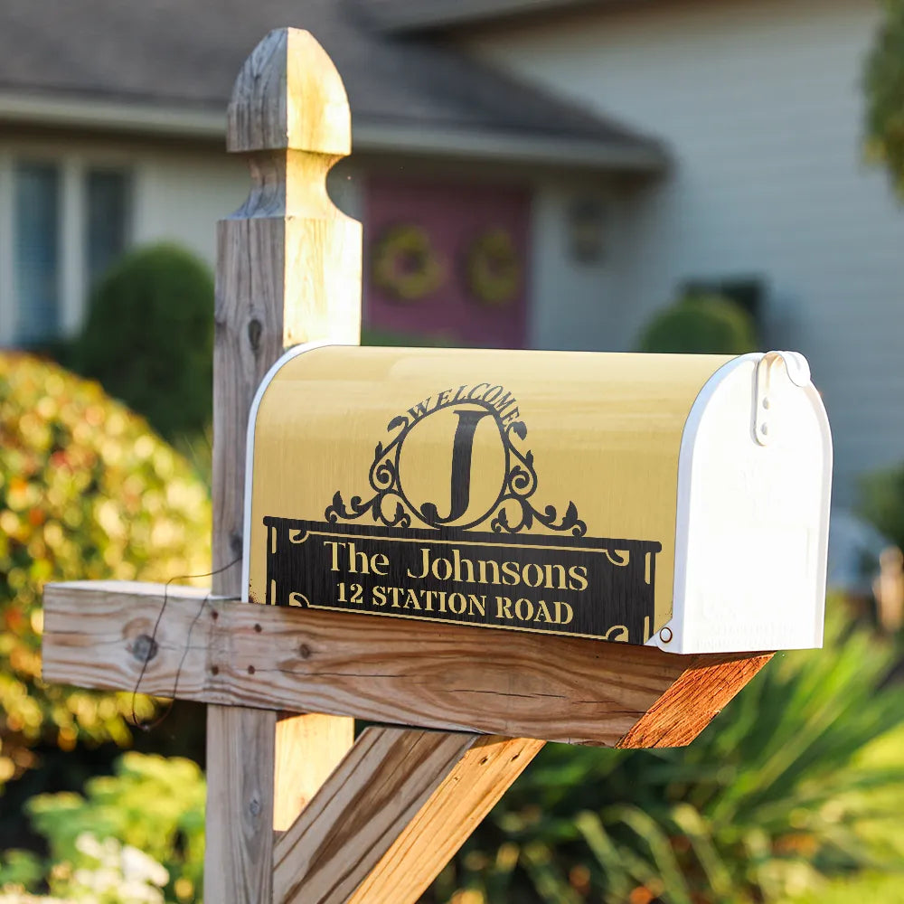Family, Happy - Welcome Family Name Monogram - Personalized Mailbox Cover