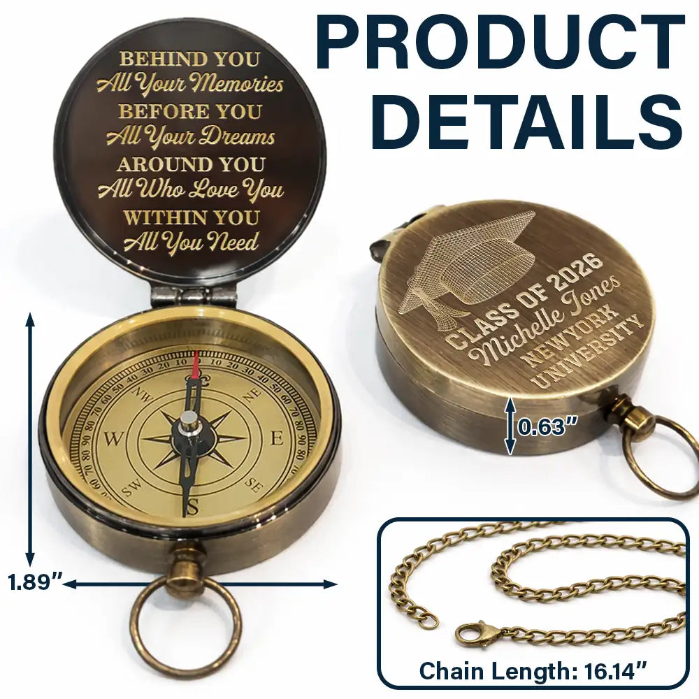 Gift For Yourself,Gift For Women,Gift For Men,Graduation,Love - Behind You All Memories Graduation - Personalized Engraved Brass Compass