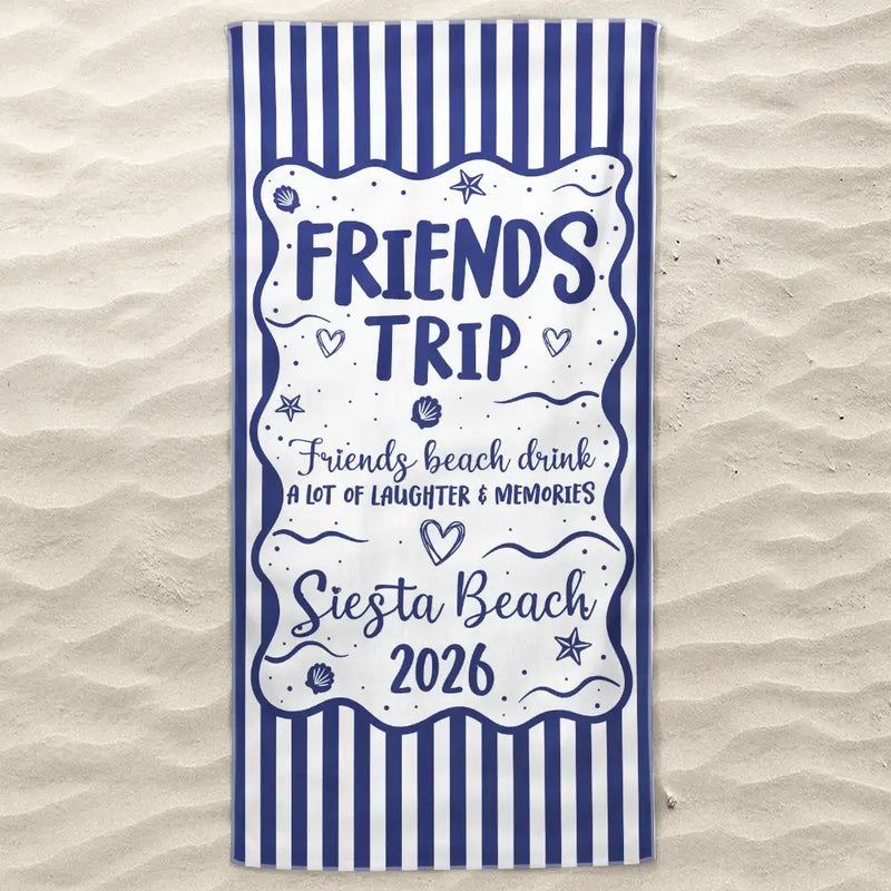 Gift For Bestie,Beach,Family,Happy,Icon - Girls Trip Family Trip On Vacation - Personalized Beach Towel