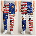 Independence Day,Dog Lovers,Pet Lovers,Cat Lovers,Photo,Proud - Custom Photo Funny Pet Face Pattern Dog Cat US Flag - Personalized Pajama Pants