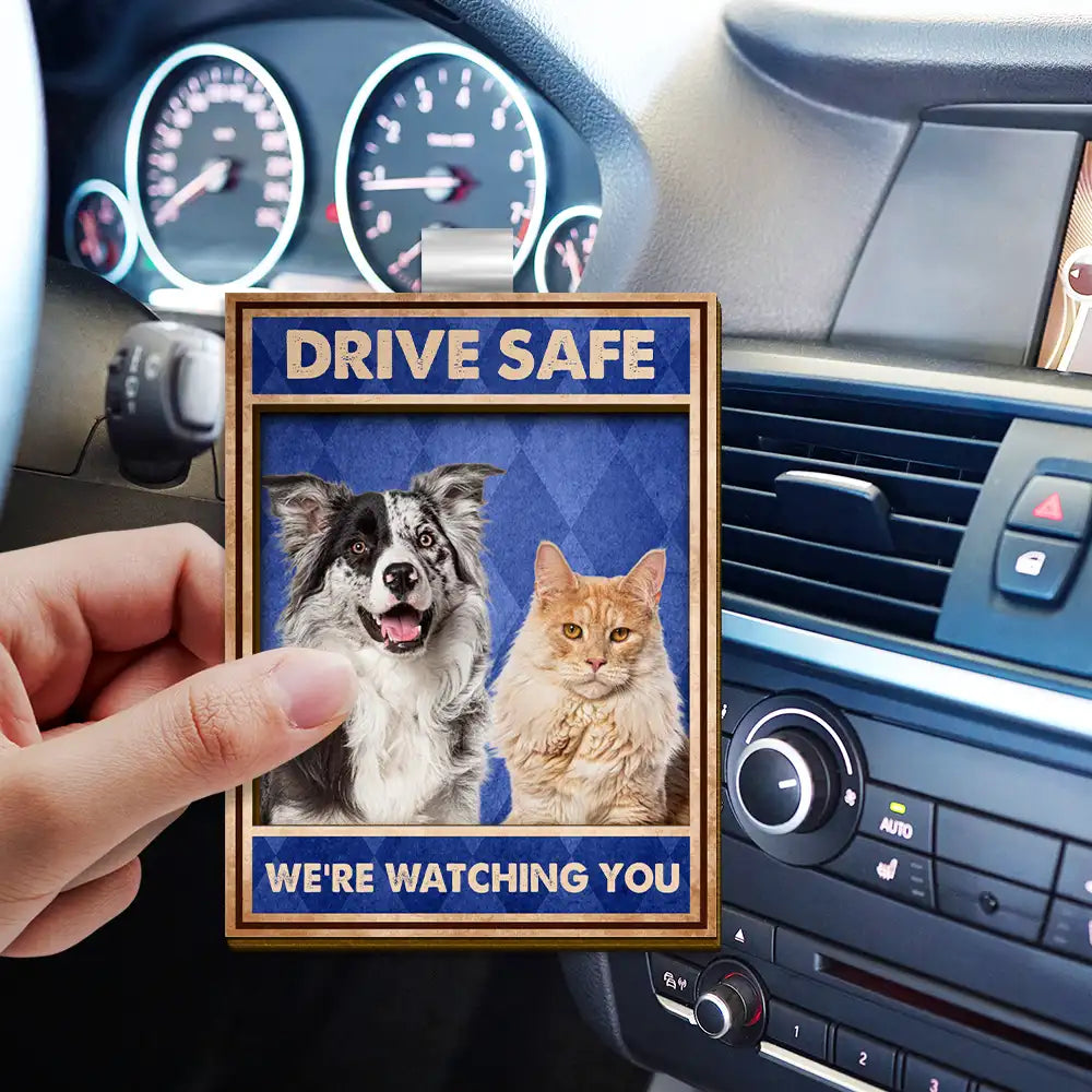 Dog Lovers,Pet Lovers,Cat Lovers,Funny - Custom Photo Drive Safe We’re Waiting At The Door Dog Cat Pet Vintage - Personalized Custom Shaped Car Visor Clip