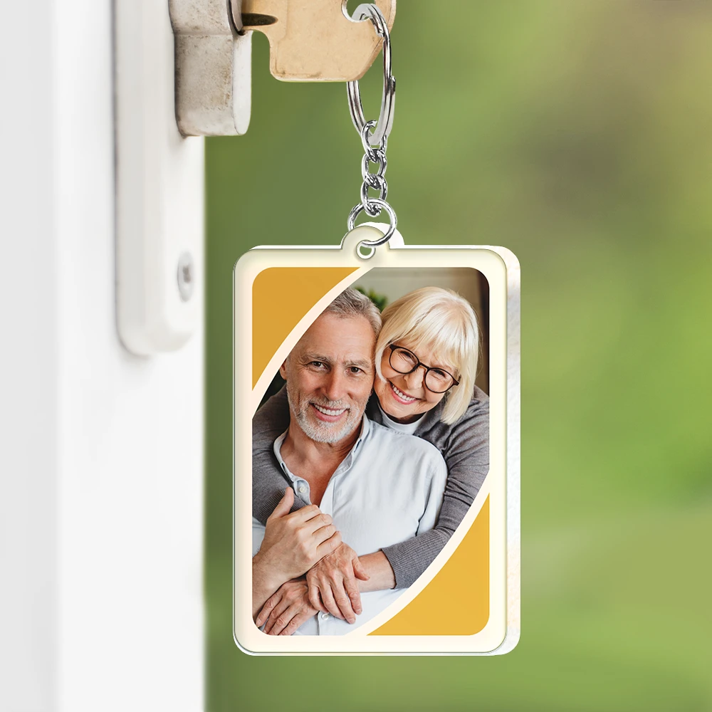 Gift For Couples,Gift For Wife,Gift For Girlfriend,Funny,Gift For Husband - Custom Photo Love You More Reverse Card - Personalized Acrylic Keychain