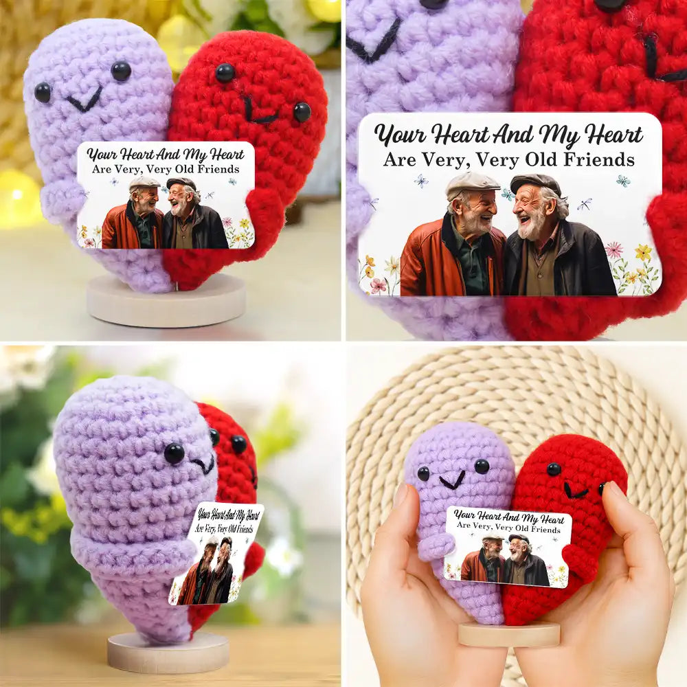 Old Best friends,Gift For Bestie,Gift For Sisters,Happy,Custom Photo - Custom Photo Your Heart And My Heart Are Very Old Friends - Personalized Doll Crochet With Custom Card