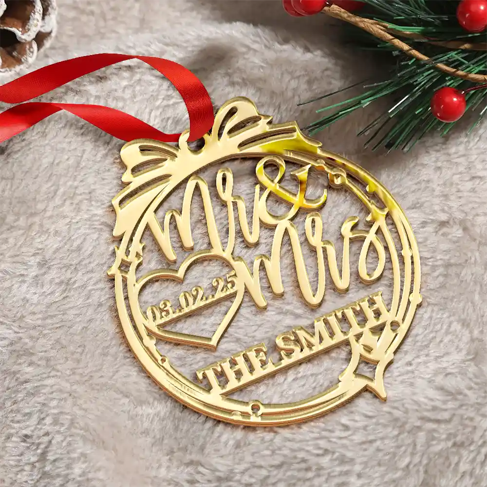 Gift For Couples,Love,Christmas - Anniversary Wedding Mr And Mrs - Personalized DIY Mirror Acrylic Ornament