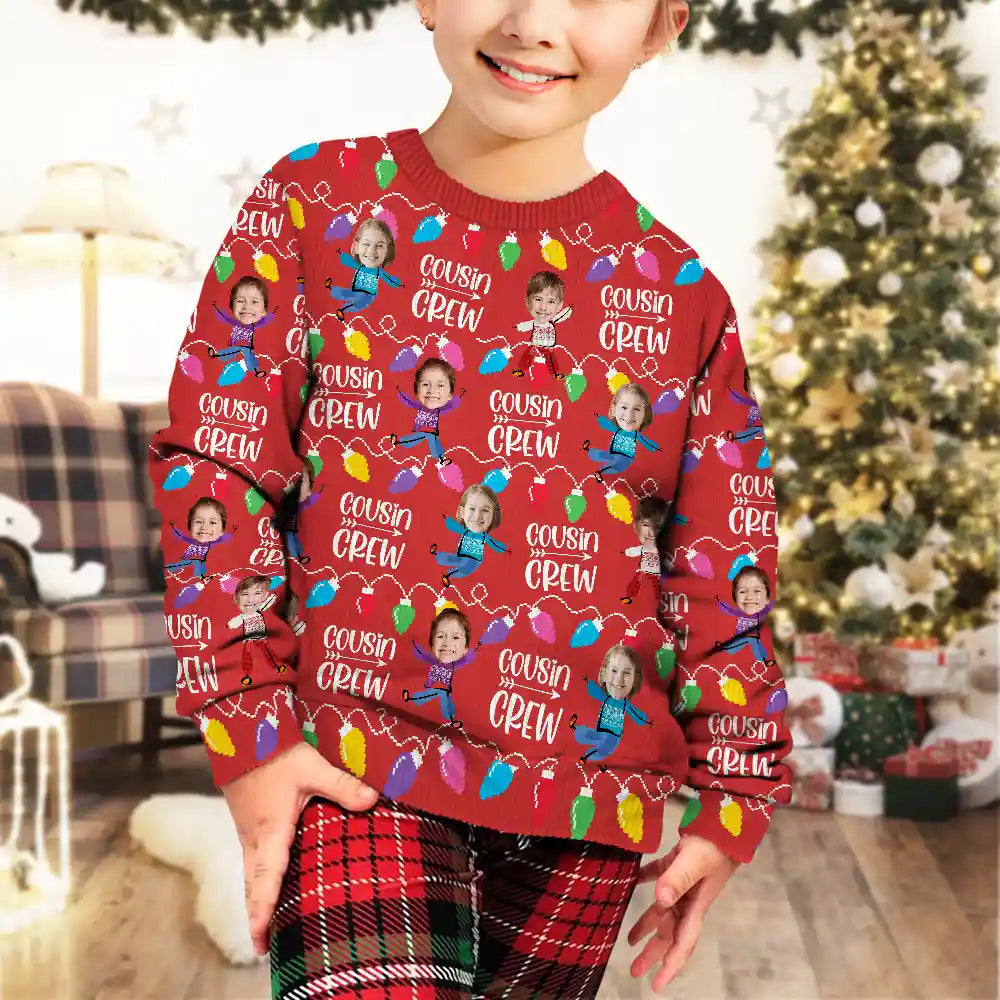 Gift For Sibling,Gift For Sisters,Gift For Brothers,Family,Christmas,Happy,Cousin - Custom Photo Funny Face Cousin Crew - Personalized Unisex Ugly Sweater