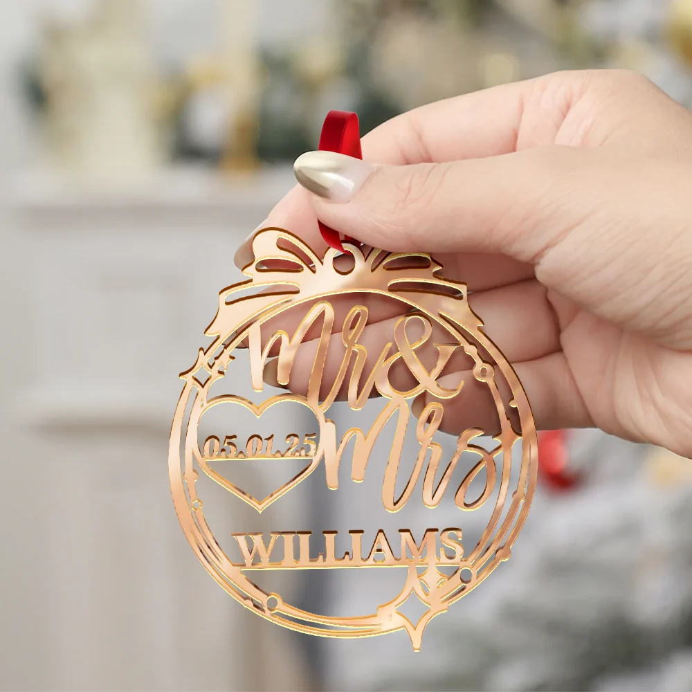 Gift For Couples,Love,Christmas - Anniversary Wedding Mr And Mrs - Personalized DIY Mirror Acrylic Ornament