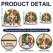 3D Effect Christmas Sitting Family - Personalized Custom Shaped Wooden Ornament