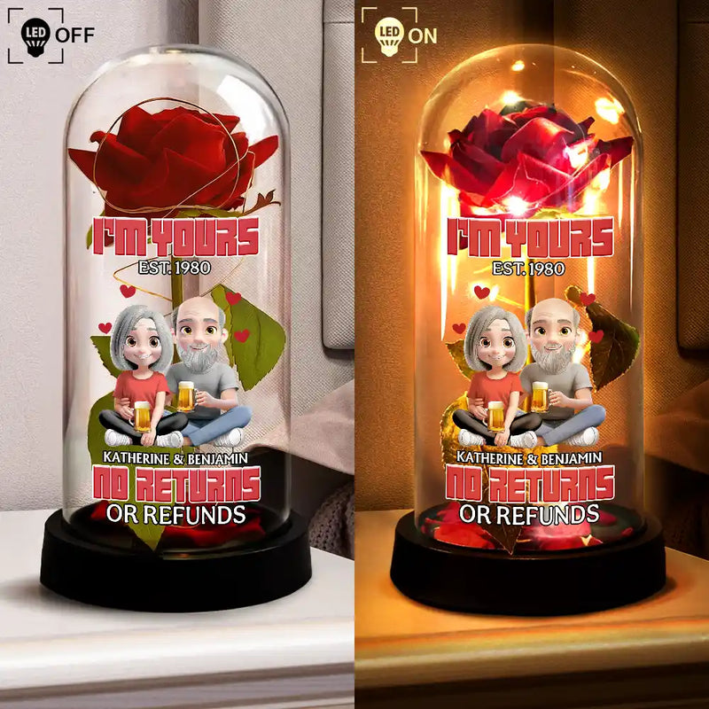 Gift For Couples, Gift For Husband, Gift For Wife, Gift For Boyfriend, Gift For Girlfriend, Love - 3D Effect Couple I'm Yours No Returns Or Refunds - Personalized Everlasting Rose Dome Lamp