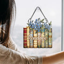 Gift For Women,Love - Birth Flower Reading Book Stack Stained Glass Effect - Personalized Window Hanging Suncatcher Ornament
