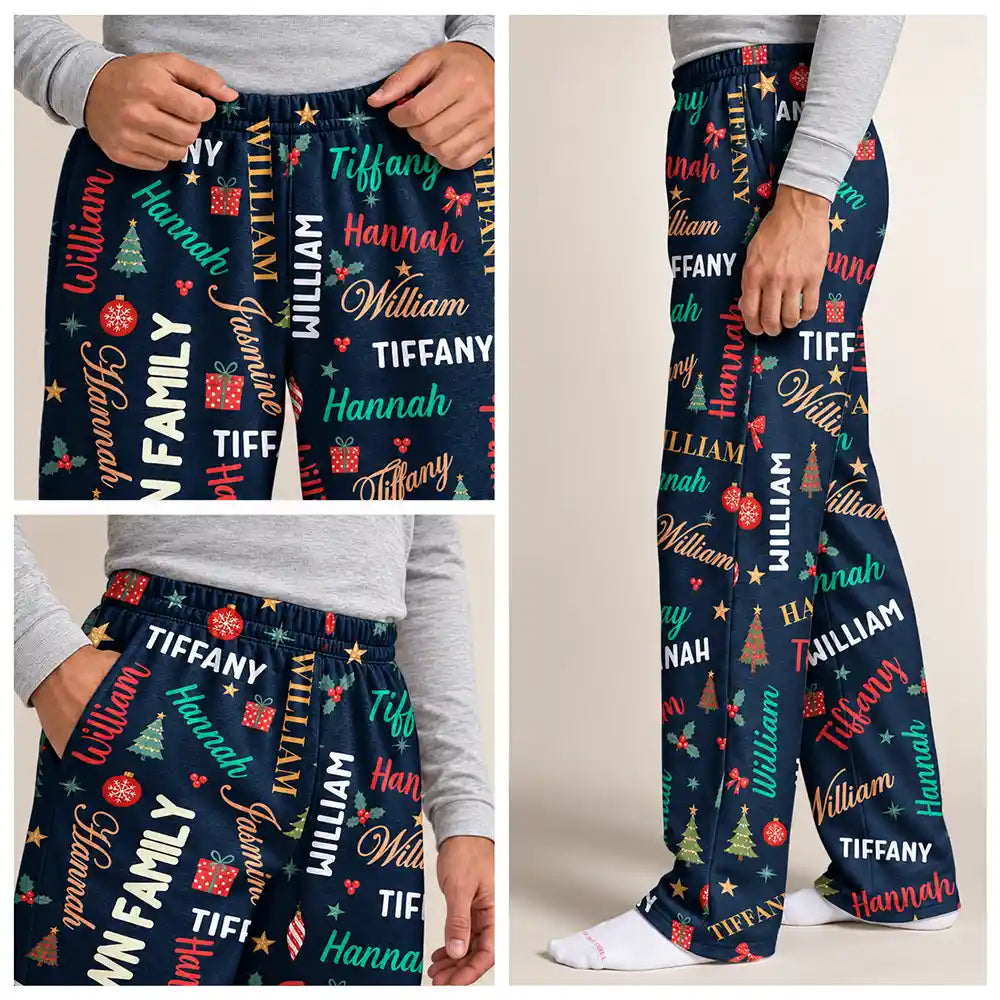 Christmas, Custom Text, Family, Happy - Matching Christmas Gift For Family - Personalized Names Holiday Pajama Pants