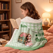 Confident,Gift For Women,Gift For Yourself,Gifts For Her,Reading,Vector - Gift For Book Lovers - Personalized Reading Is My Therapy Wearable Hooded Blanket