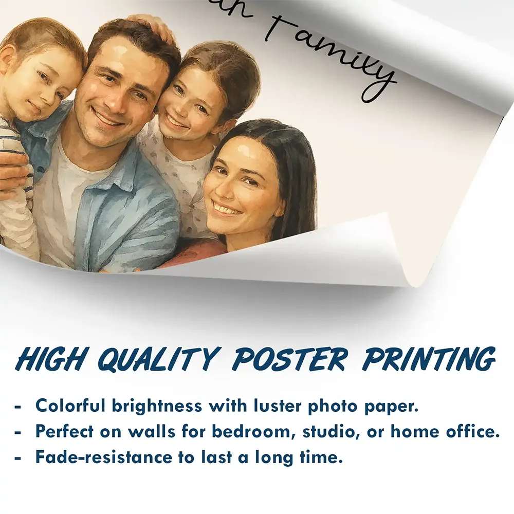 Happy,Family,Gift For Couples,Gift For Husband,Gift For Wife,Parents,Gift For Grandparents - Custom Photo Realistic Watercolor Art Happy Family Parents Grandparents - Personalized Poster