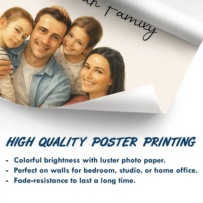 Happy,Family,Gift For Couples,Gift For Husband,Gift For Wife,Parents,Gift For Grandparents - Custom Photo Realistic Watercolor Art Happy Family Parents Grandparents - Personalized Poster