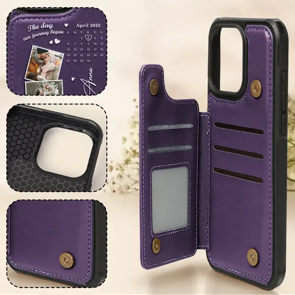 Gift For Couples,Gift For Husband,Gift For Wife,Gift For Boyfriend,Gift For Girlfriend - Custom Photo Calendar The Day Our Journey Began - Personalized Leather Flip Wallet Phone Case