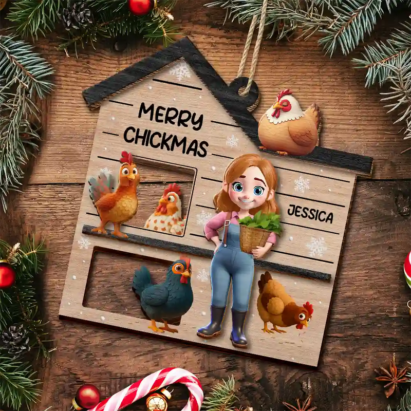 Christmas,Farm,Gift For Yourself,Happy - All I Want for Christmas Is Chickens - Personalized 2-Layered Wooden Ornament