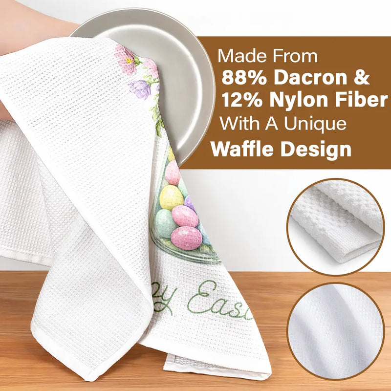 Easter,Gift For Wife,Parents,Gift For Grandma,Gift For Grandparents,Gift For Mother,Family - Happy Easter Egg Bunny Chicken - Personalized Kitchen Towel