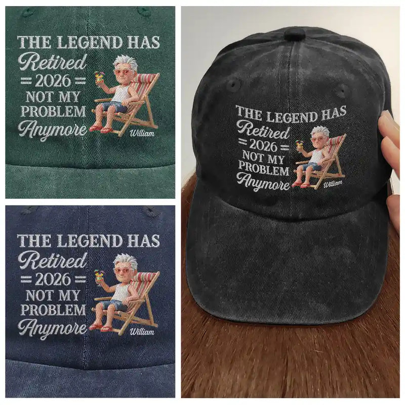 Custom Photo, Art Design, Summer, Retirement, Gift For Yourself, Humorous, Photo - Beach Chair 3D Effect - Custom Photo 3D Summer Concept The Legend Has Retired Not My Problem Anymore - Personalized Vintage Washed Denim Cap