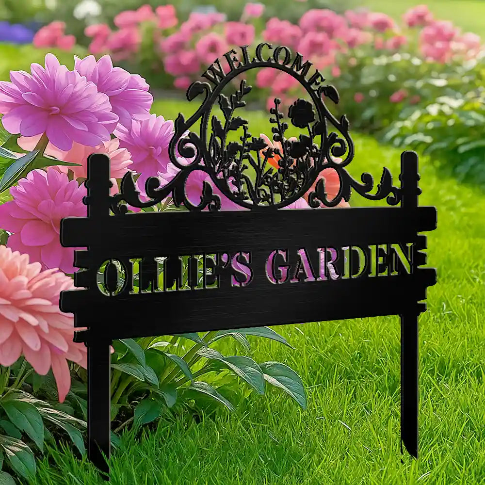 Gardening, Happy - Welcome Flower Vegetable Garden - Personalized Metal Garden Stake