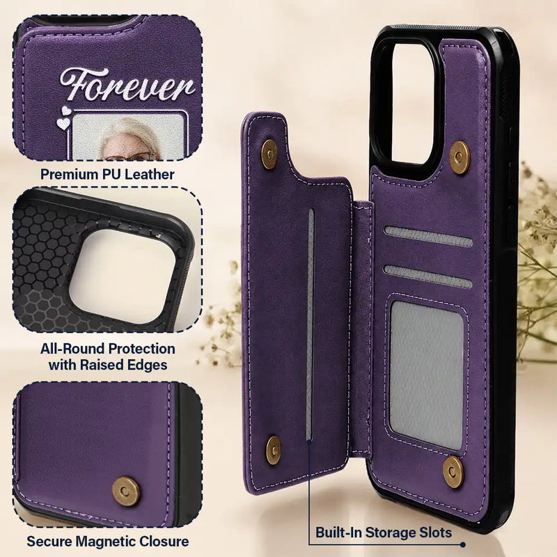 Family,Parents,Memorial,Gift For Mother,Gift For Father,Gift For Sibling,Sad - Custom Photo Memorial I Will Carry You With Me - Personalized Leather Flip Wallet Phone Case