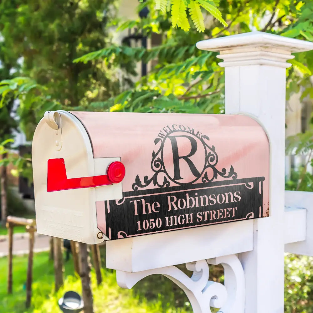 Family, Happy - Welcome Family Name Monogram - Personalized Mailbox Cover