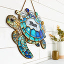 Gift For Grandma,Grandma - Grandkids,Gift For Mother,Beach,Happy - Turtle Stained Glass Mum Nanny - Personalised Custom Shaped Wood Sign