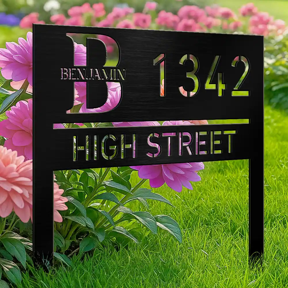 Family, Happy - Welcome House Address Number Sign - Personalized Metal Garden Stake