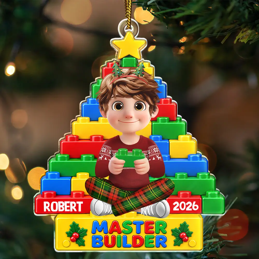 Christmas, Gift For Kids, Happy, Top Market, Vector - Christmas Gift For Kids - Personalized Little Builder Christmas Tree Acrylic Ornament