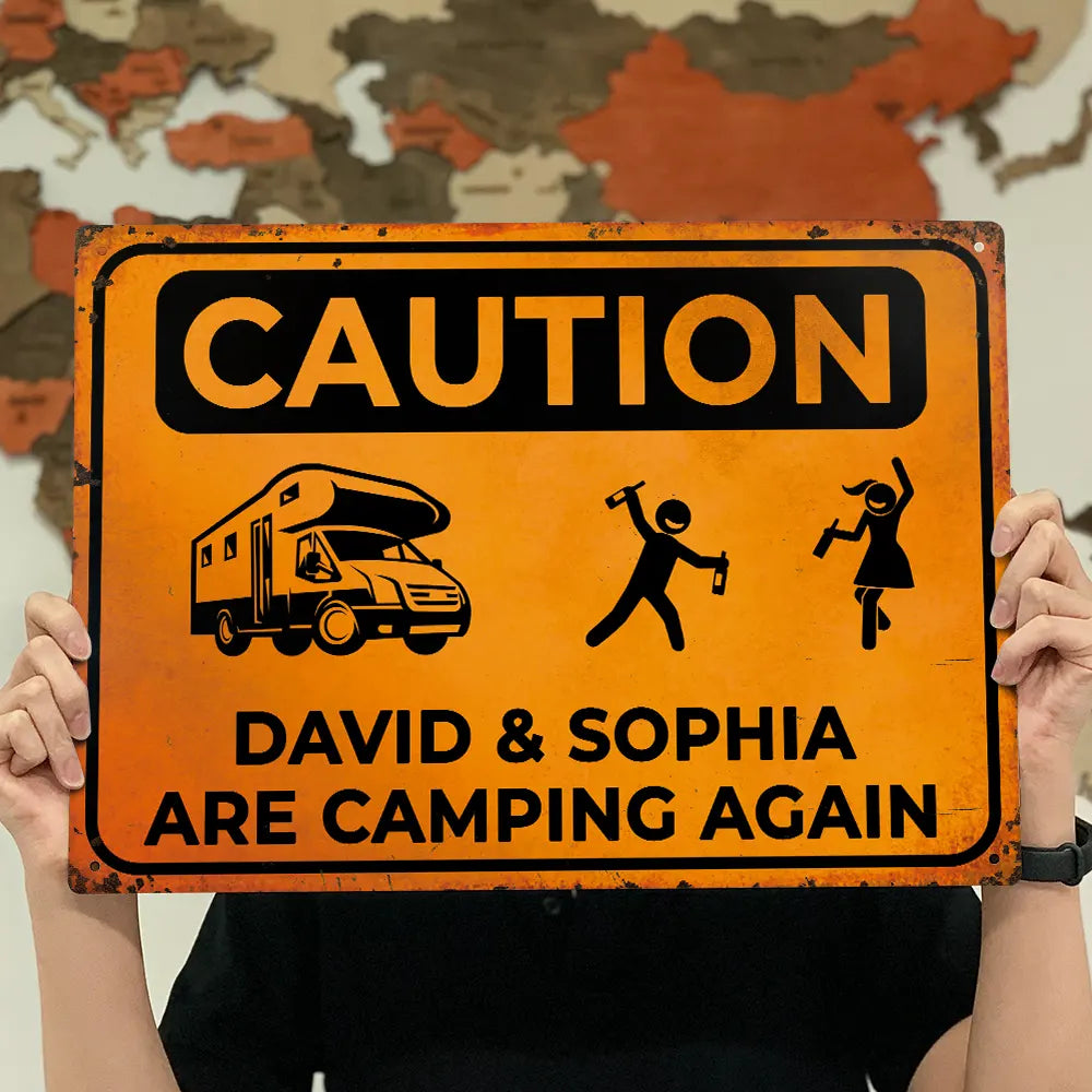 Camping,Gift For Couples,Best friends' Hobby,Top Market,Funny,Family,Top Market,Icon - Drunk Stick Figure We Are Camping Again - Personalized Classic Metal Signs