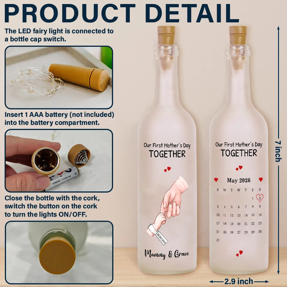 New Dad,New Mom,New baby,Gift For Father,Gift For Mother,Happy,Non-Eng,Calendar - Calendar The Day You Became My Dad Mom Holding Hands - Personalized Bottle Light