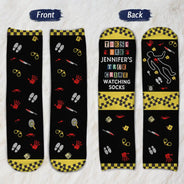 Christmas, Custom Text, Gift For Women, Gift For Yourself, Gifts For Her, Happy - Gift For True Crime Lovers - Personalized Binge Watching Socks