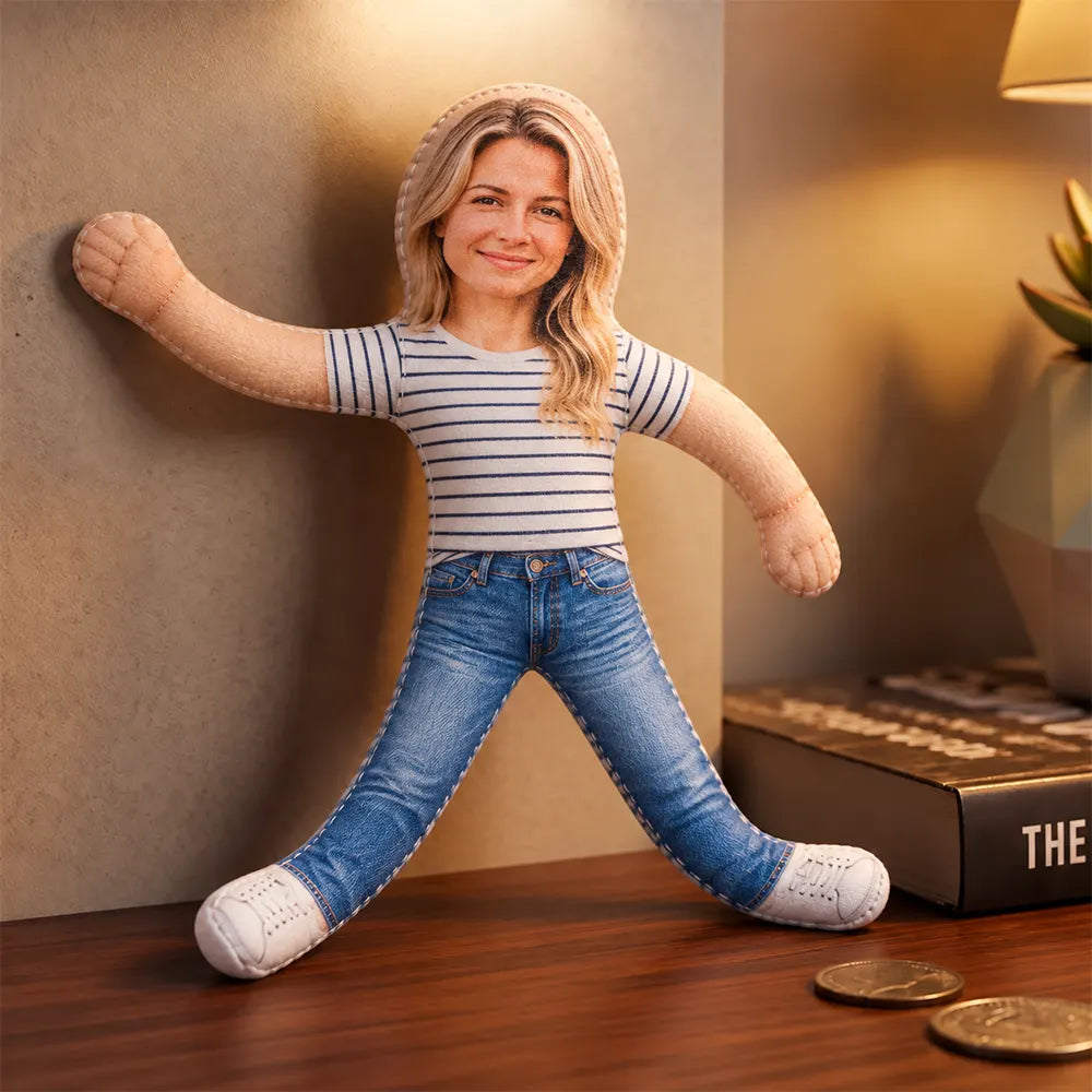 Art Design,Christmas,Custom Photo,Family,Humorous,Photo - Poseable Body Doll - Funny Gift For Family, Mom, Dad, Kid, Pet - Personalized Custom Photo Squishy Toy Poseable Plush Doll