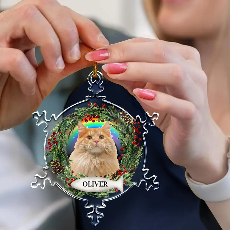 Family,Christmas,Pet Lovers,Memorial,Sad - Custom Photo You Always In My Heart - Personalized Snowflakes Shaped Glass Ornament