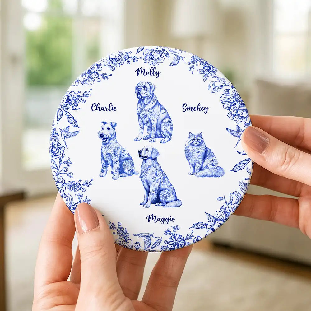 Dog Lovers,Pet Lovers,Cat Lovers,Happy - Chinoiserie Toile Dog Cat - Personalized Ceramic Coaster