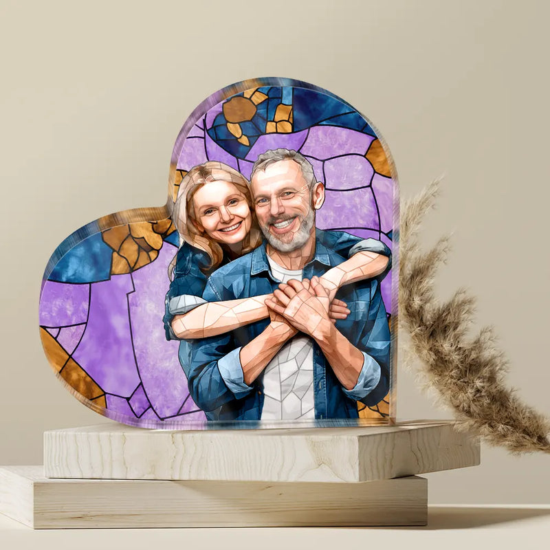 Gift For Wife,Gift For Mother,Gift For Grandma,Gift For Grandparents,Family,Love - Custom Photo Stained Glass Portrait Mom Grandma Parents Family - Personalized Heart Shaped Acrylic Plaque