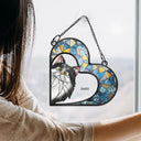 Cat Lovers,Cat Mom,Happy - Funny Cat Heart Shape Stained Glass Effect - Personalized Window Hanging Suncatcher Ornament