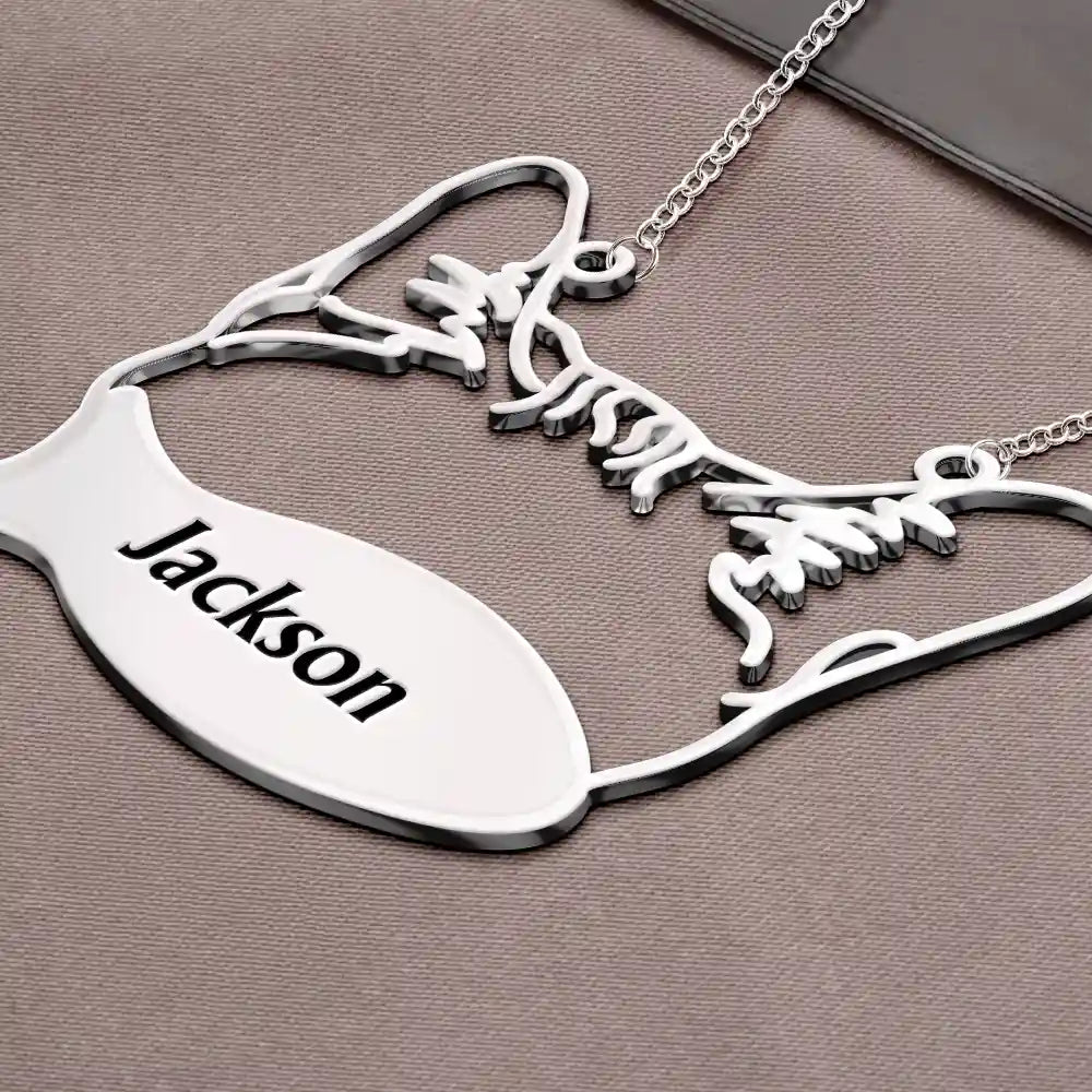 Dog Lovers,Cat Lovers,Pet Lovers,Love - Dog Cat Face Line Art With Name - Personalized Letter Necklace